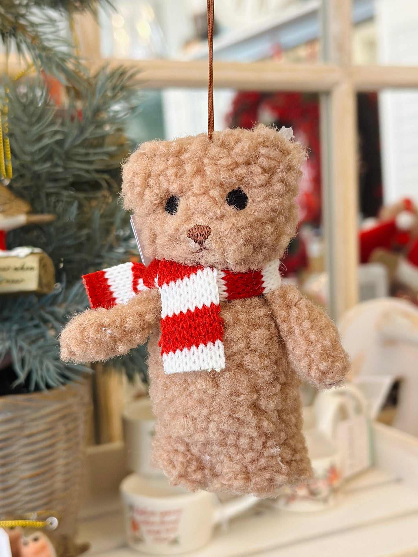 Fabric Teddy with Red/White Scarf Tree Decoration christmas