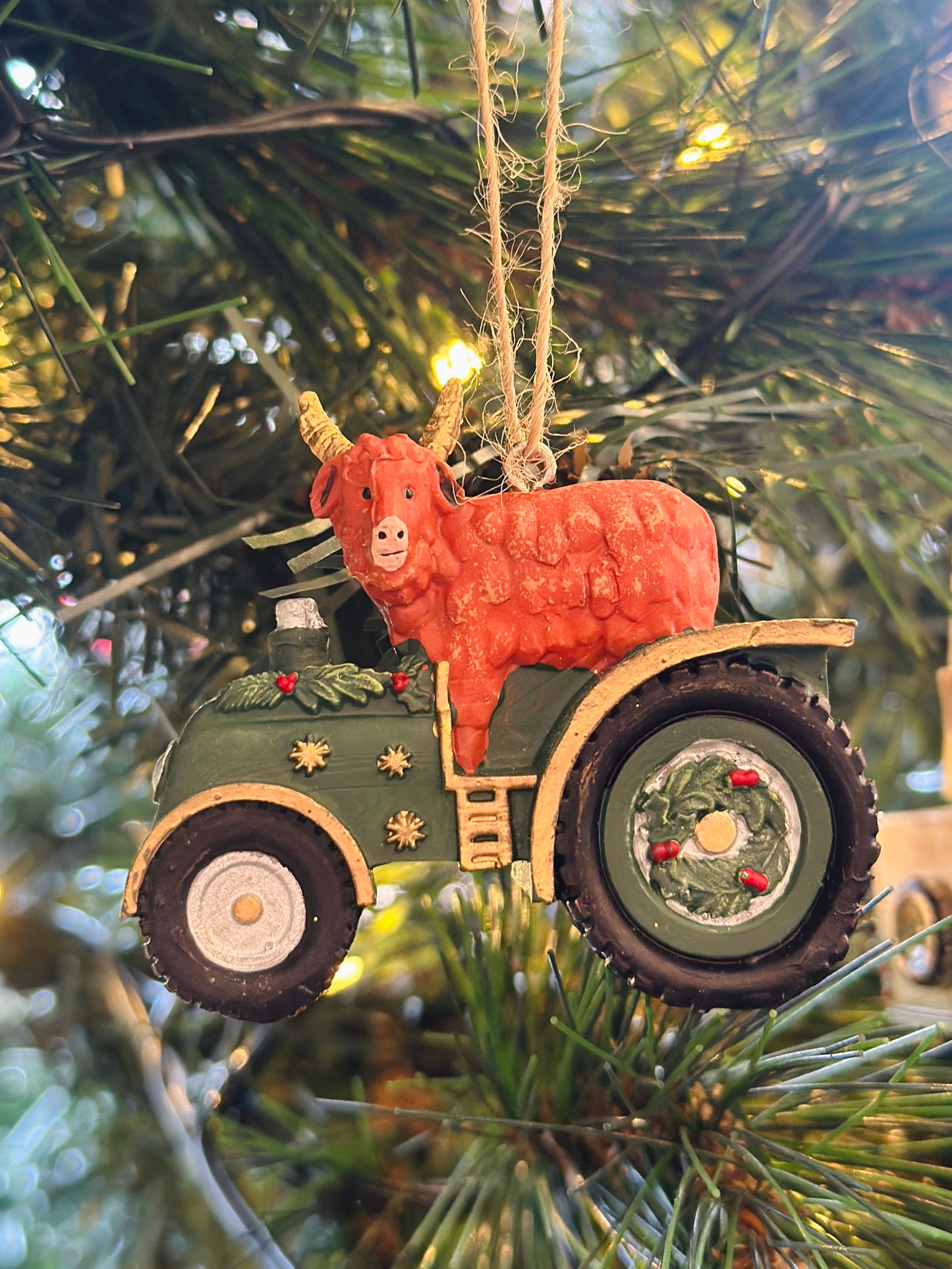 Resin Cow in Tractor Tree Decoration christmas