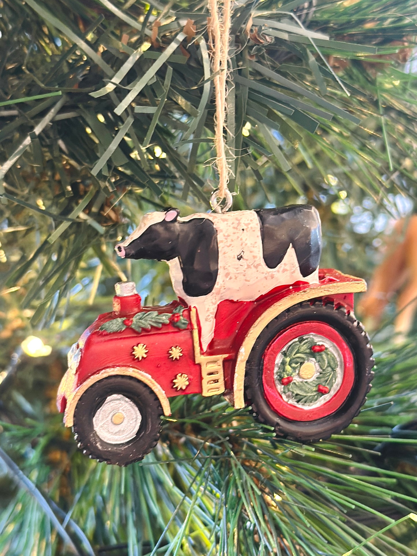 Resin Cow in Tractor Tree Decoration christmas