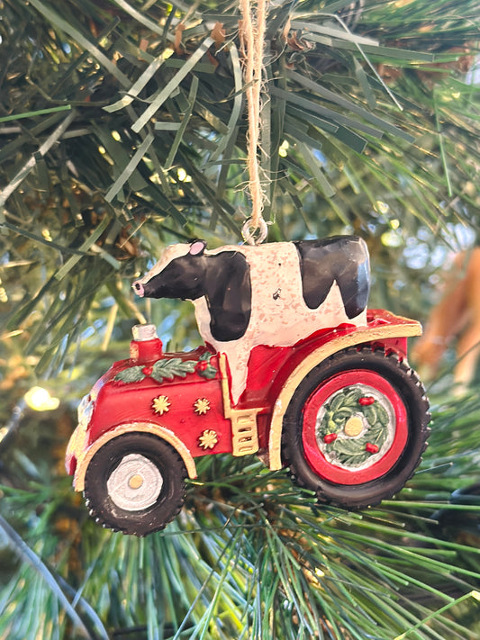 Resin Cow in Tractor Tree Decoration christmas
