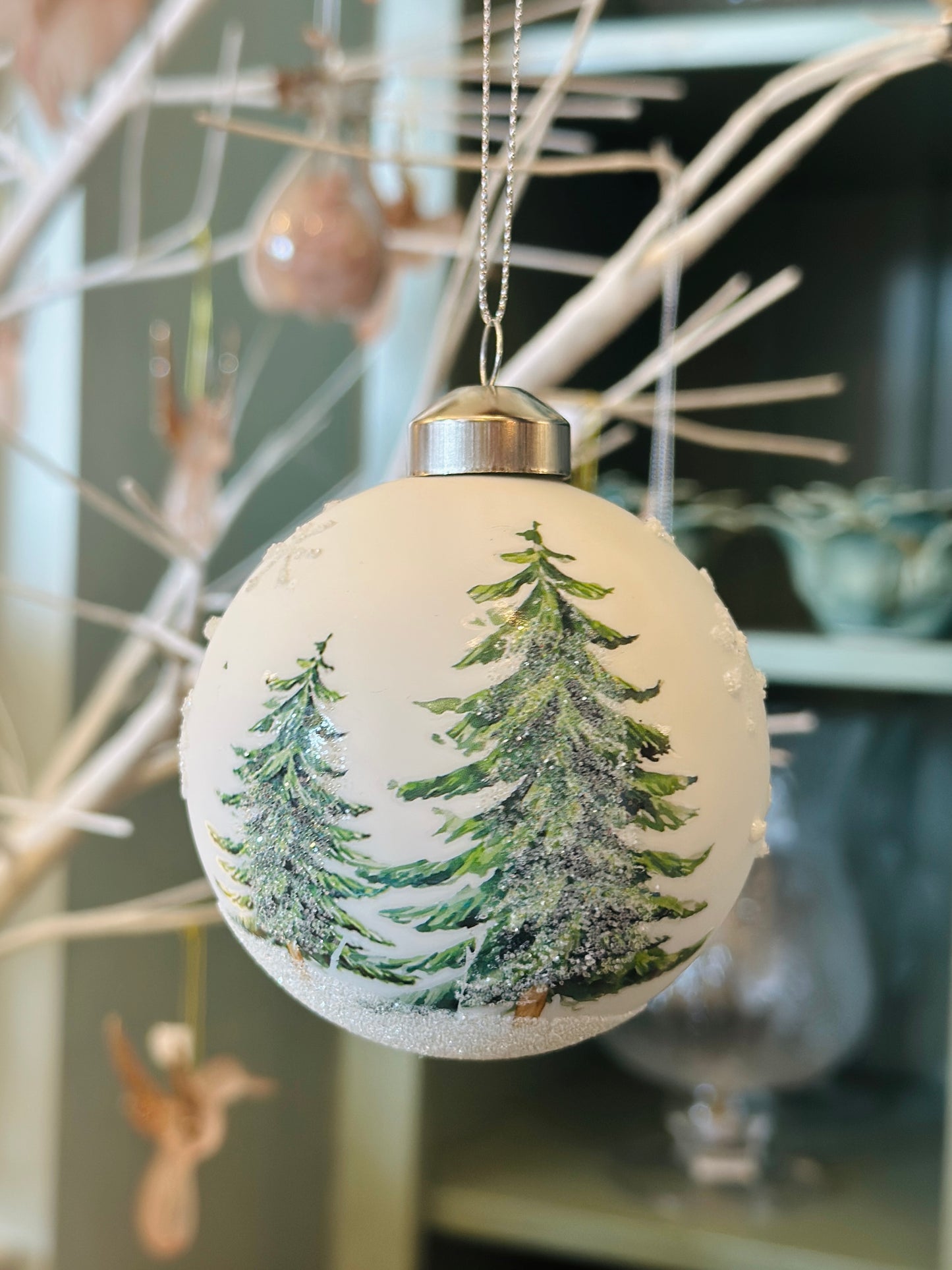 Matt White Glass bauble - Fir Trees christmas