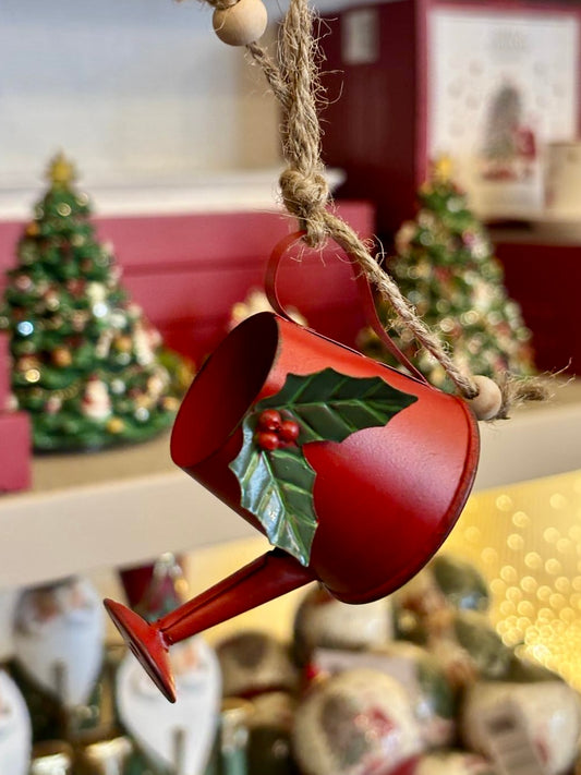 Red or Green Tin Watering Can Tree Decoration christmas