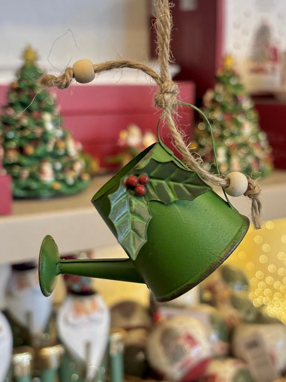 Red or Green Tin Watering Can Tree Decoration christmas