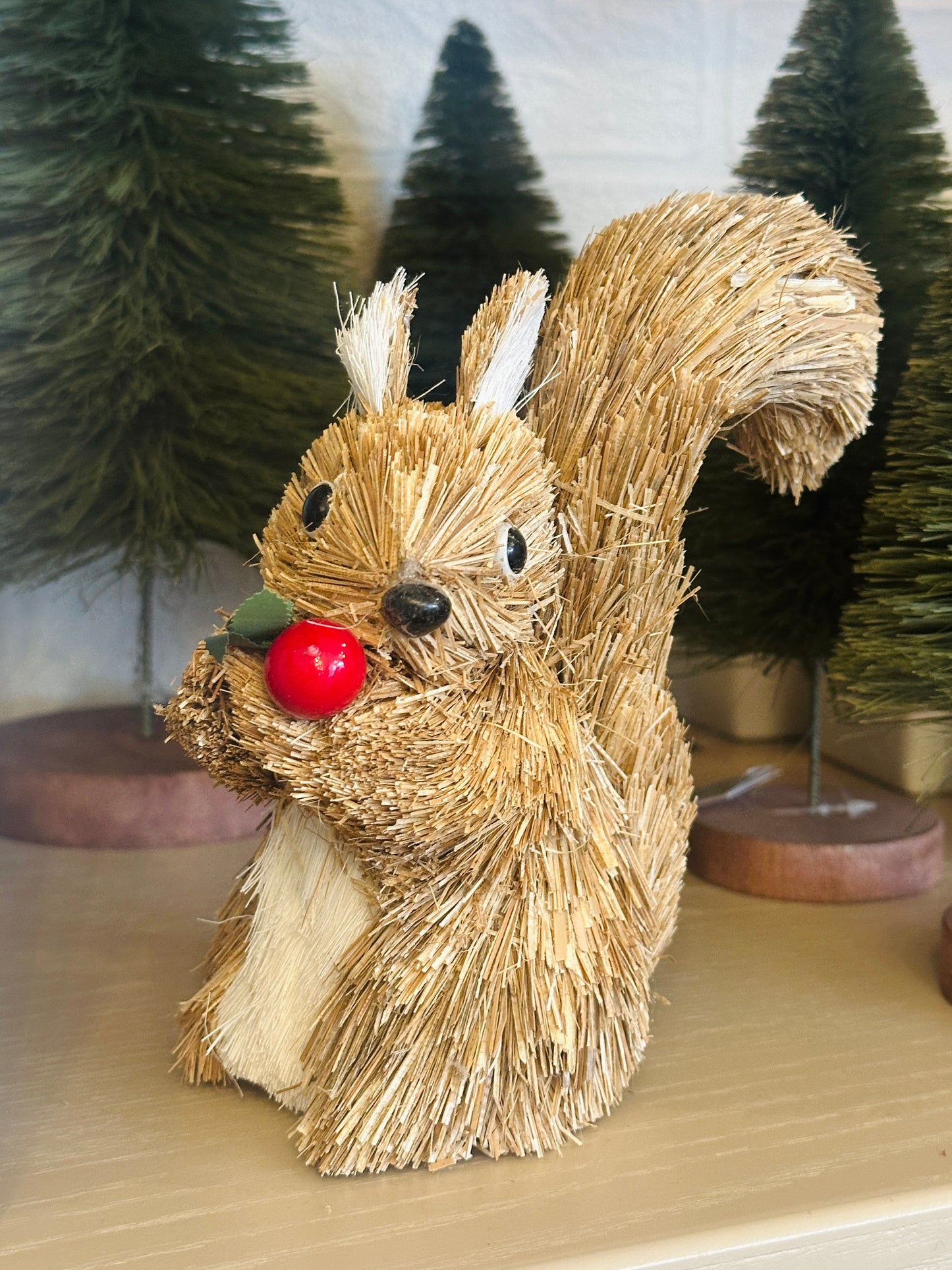 Bristle Squirrel with Red Berry Ornament christmas