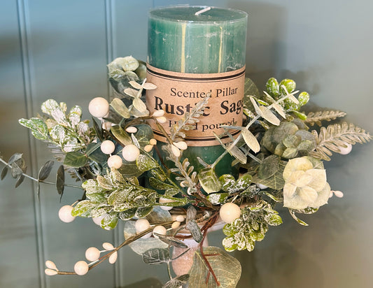 Christmas Eucalyptus / White Berry Candle Ring Large