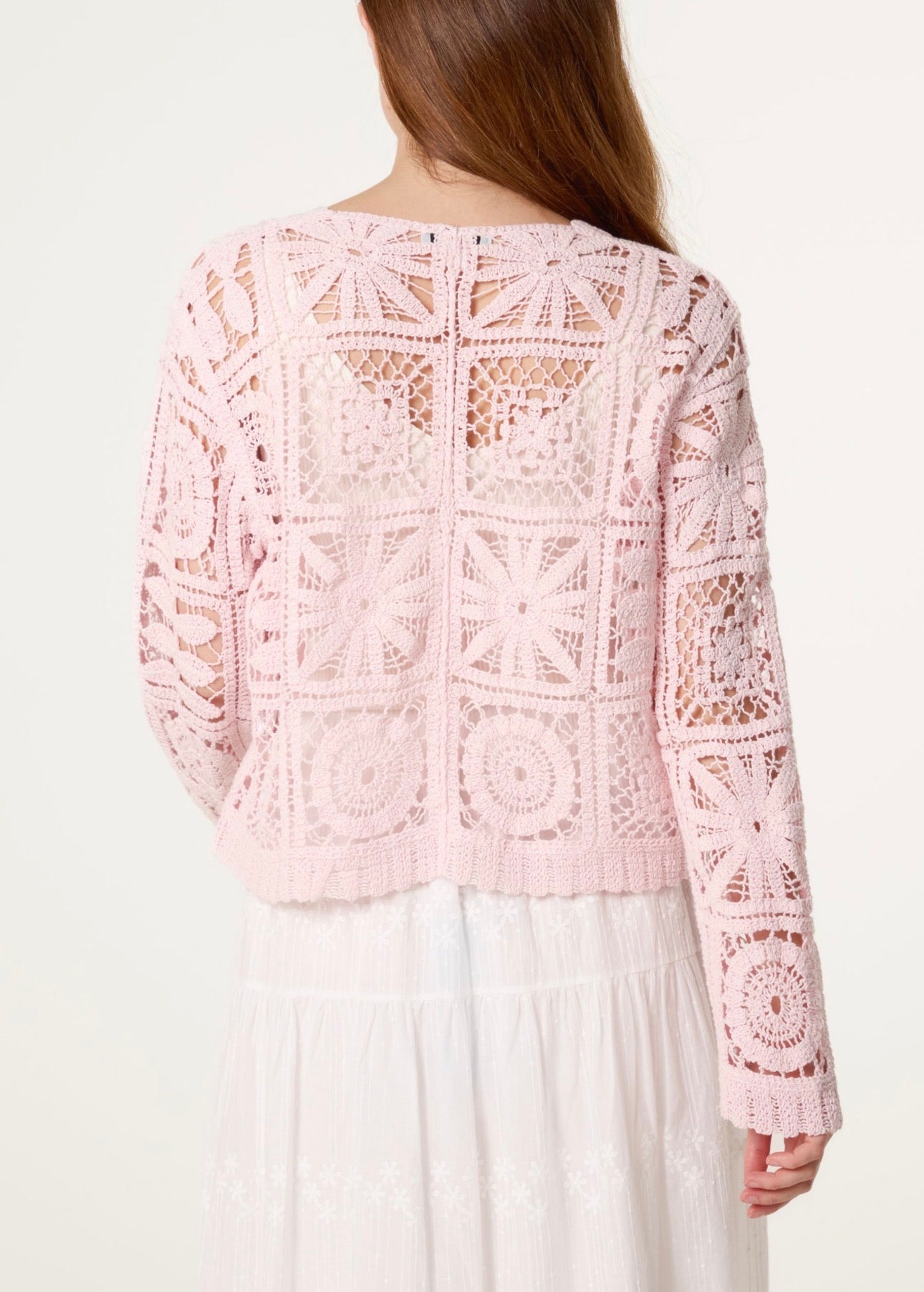 Patchwork Design Pink Crochet Cardigan