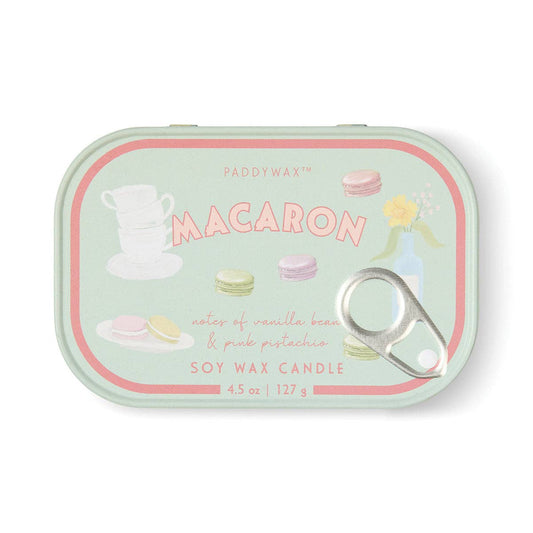 Macaron Soy Wax Tin Candle - Vanilla Bean & Pink Pistachio