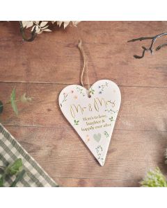 Wedding 'Mr & Mrs' Ceramic Heart Hanger With 3D Elements