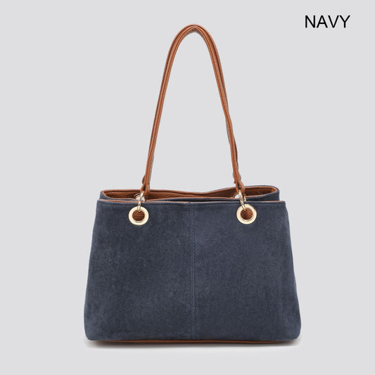 Designer Inspired Hand Held Bag with 3 Compartments - Navy