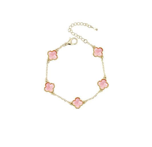 Clover Pink on Gold Bracelet