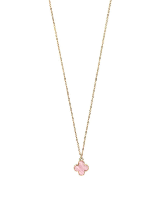 Clover Pink on Gold Necklace