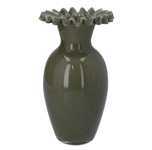 khaki Milk Glass Frill Vase (Large)