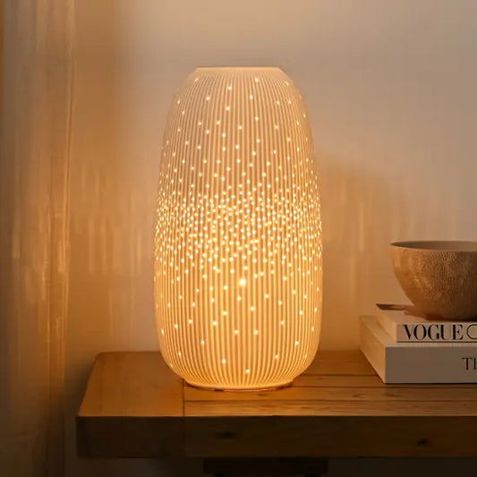 White Tall Ribbed Lamp