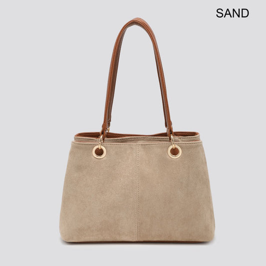 Designer Inspired Hand Held Bag with 3 Compartments - Sand
