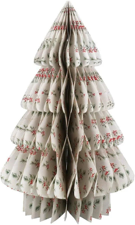 Paper Honeycomb Tree - White with Fir Red Berries