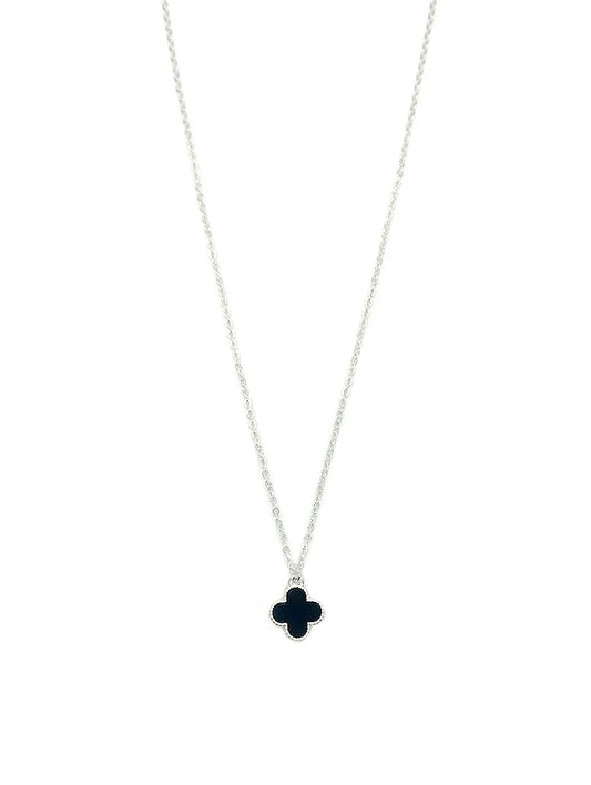 Clover Black on Silver Necklace