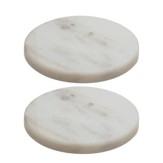 Hestia Set of 2 Round Marble Coasters (White)