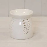 Medium White Ceramic Glazed Oil Burner with Leaf Detail