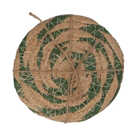 Natural & Green Woven Round Coaster (Pack of 4)