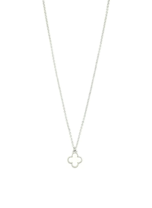 Clover White on Silver Necklace