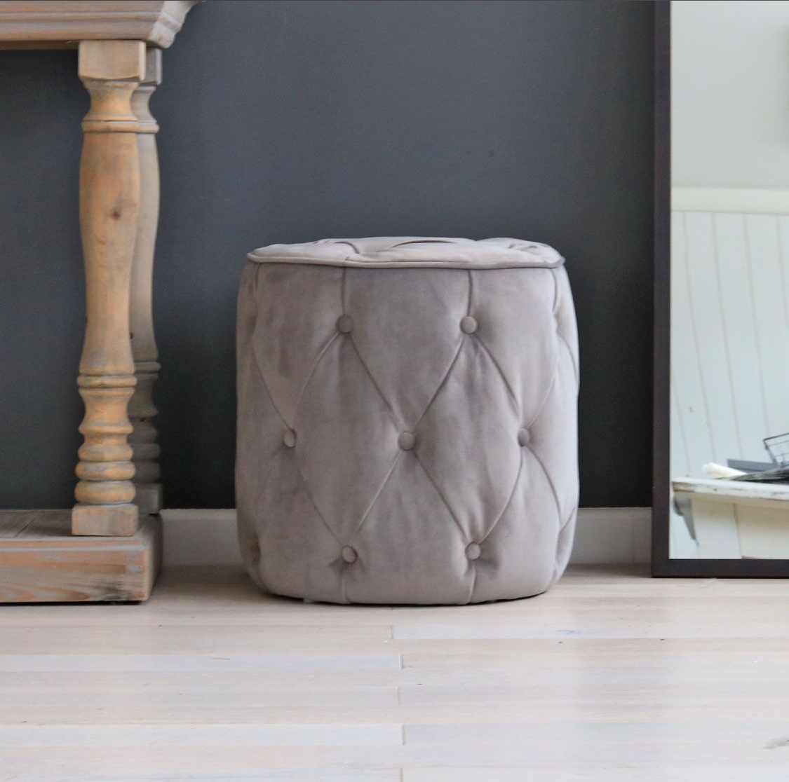grey velvet poufstool